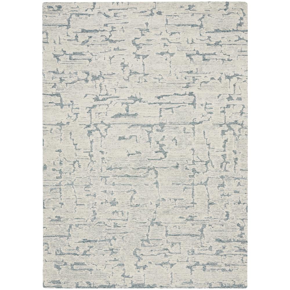 Hand-Tufted Teal and White Wool Abstract Area Rug, 5'3" x 7'3"