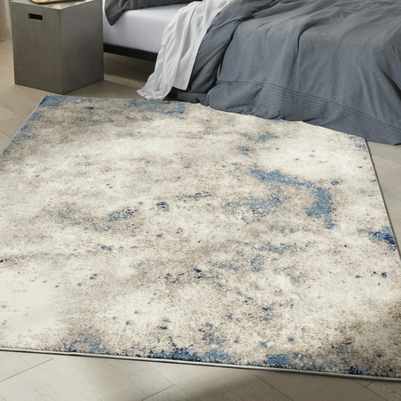 Calvin Klein CK022 Infinity Abstract Ivory/Grey/Blue 4' x 6' Area Rug, (4x6)