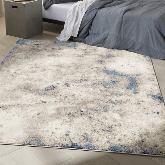 Calvin Klein CK022 Infinity Abstract Ivory/Grey/Blue 4' x 6' Area Rug, (4x6)