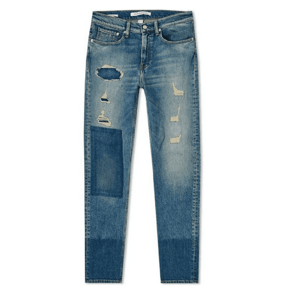 Calvin Klein CKJ 026 Distressed Patch Modern Slim Mid Wash Jeans Size 30X32
