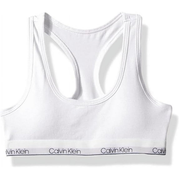 Calvin Klein CLASSIC WHITE Girl's Molded Logo Bra, US Medium (7/8)