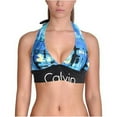 thumbnail image 1 of Calvin Klein CYAN MONET BLUE Logo Halter Bikini Swim Top, US Small, 1 of 3