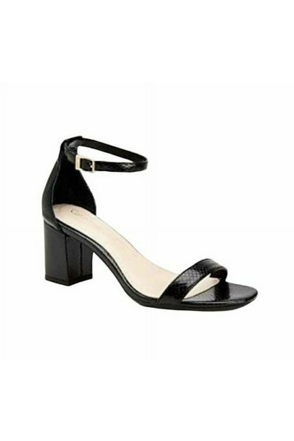 Cadina Patent Snake Black Ankle Strap Block Heeled Sandal 7.5 M New