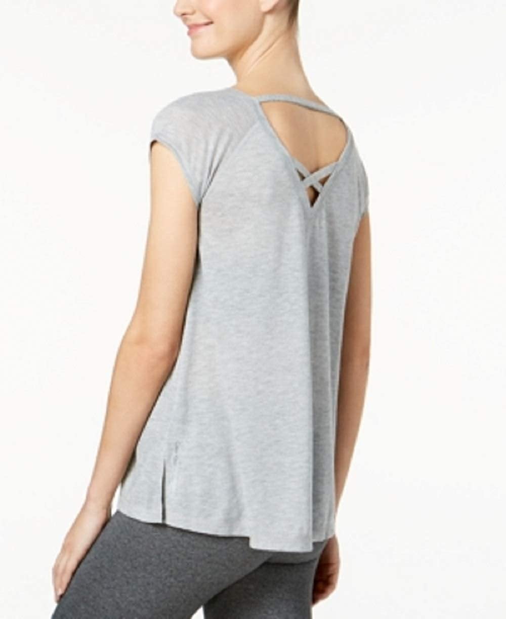 Calvin Klein Cap-Sleeve Strappy-Back T-Shir Mist Heather L