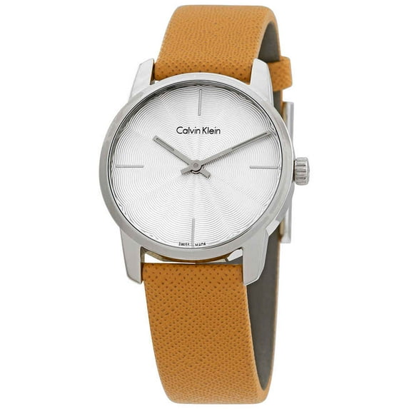 Calvin Klein City Silver Dial Orange Leather Ladies Watch K2G231G6