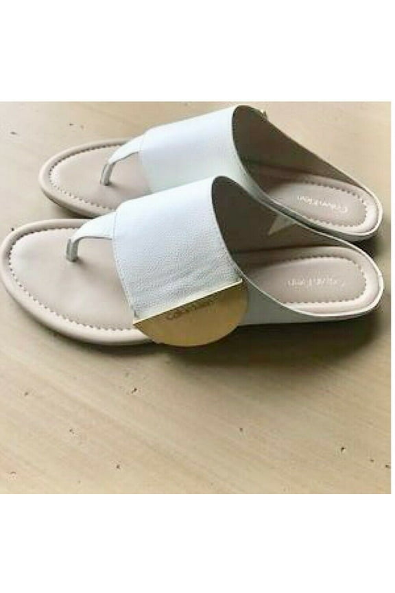 Ck Behati 6.5 White Tumbled Leather Flip Flop Summer Sandal Slipper New