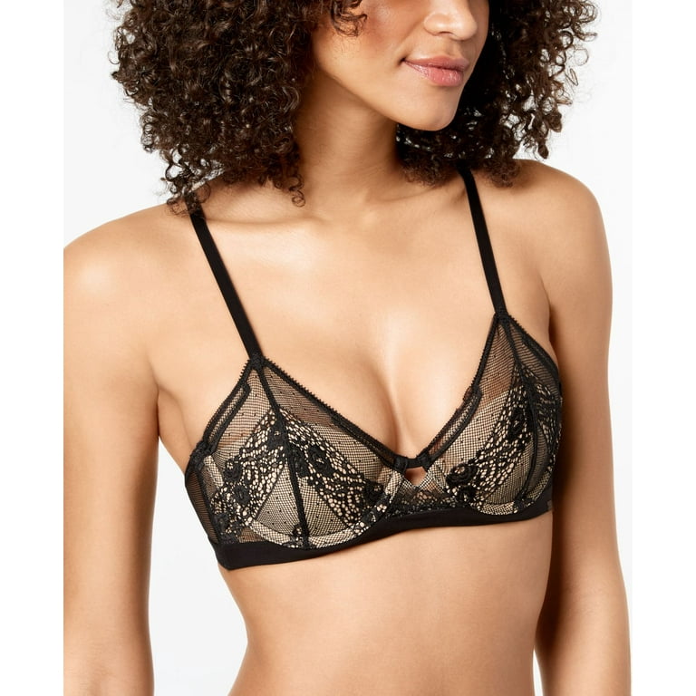 Calvin Klein CK One Lace lightly lined triangle bralette with logo detail  in black