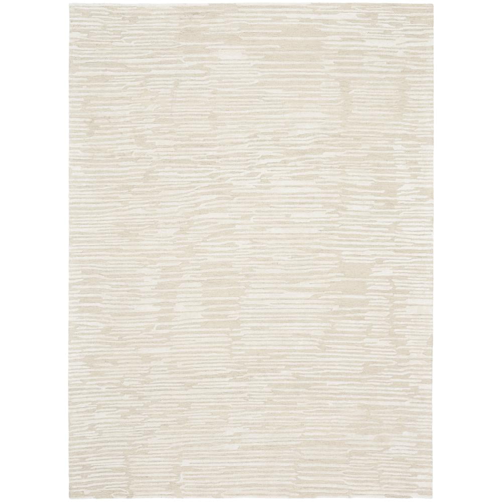 Elegant Ivory Abstract Tufted Wool Area Rug 7'9" x 9'9"