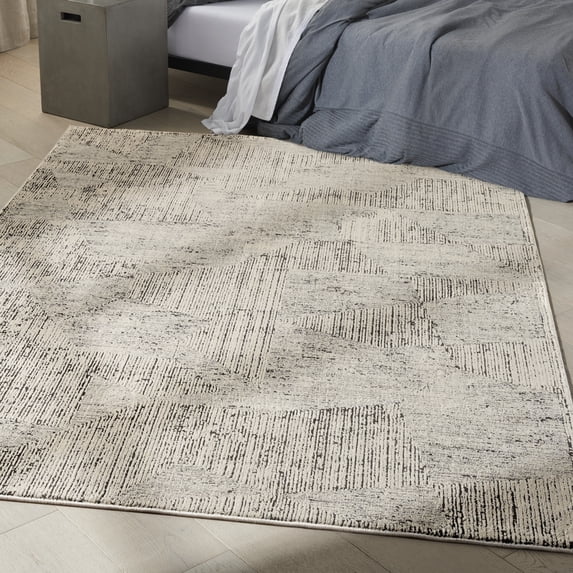 Calvin Klein Ck024 Irradiant Abstract Cream Black 3'11" x 5'11" Area Rug, (4x6)