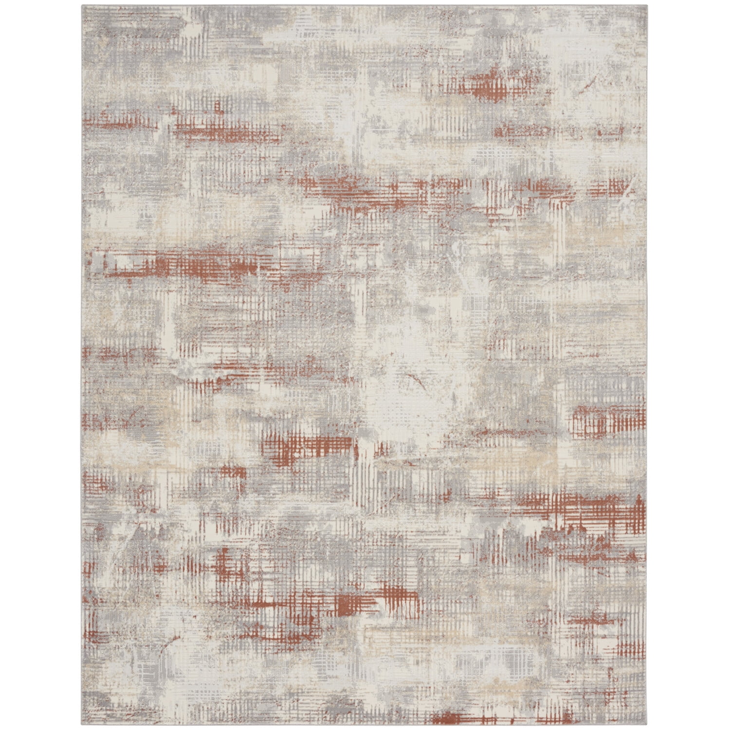 Ivory Multi Abstract Wool-Blend 8' x 10' Easy-Care Area Rug