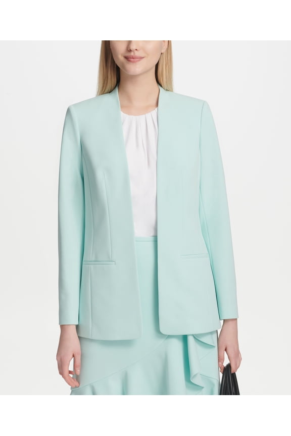 Collarless Open Front Jacket Pastel Seaspray 14