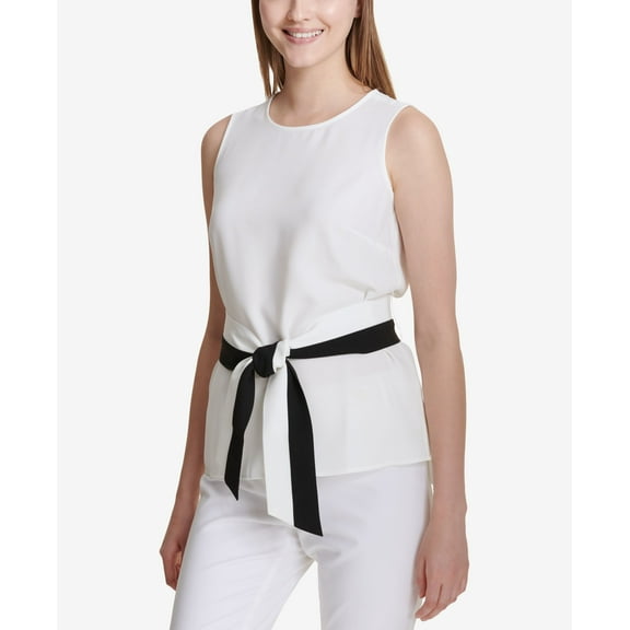 Calvin Klein Colorblocked Belted Top Soft White XL