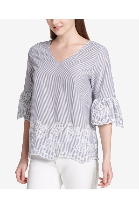 Cotton Embroidered Top White Black XL