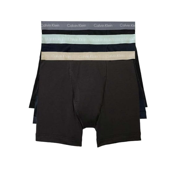 Calvin Klein Men's Cotton Stretch 3-pack Boxer Brief, Black W/Dragon Fly, Mudstone, Asphalt Grey, X-Large