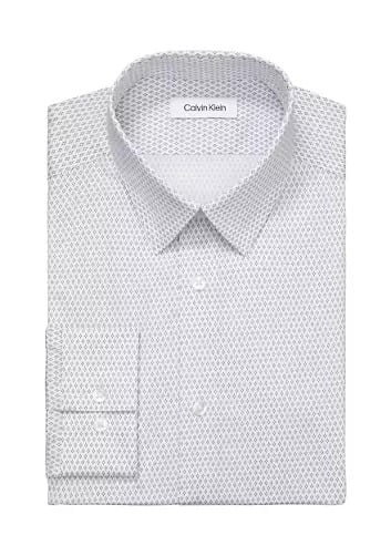 Calvin Klein Dress Shirt Mens 17.5 34/35 Grey Steel Plus Slim Fit Geometric