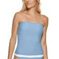 thumbnail image 1 of Calvin Klein EARL BLUE/WHITE Side-Shirred Bandeau Tankini Swim Top, US X-Small, 1 of 4