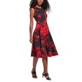 thumbnail image 1 of Calvin Klein Floral-Print Sleeveless A-Line Dress , Red/Black, 18W, 1 of 1