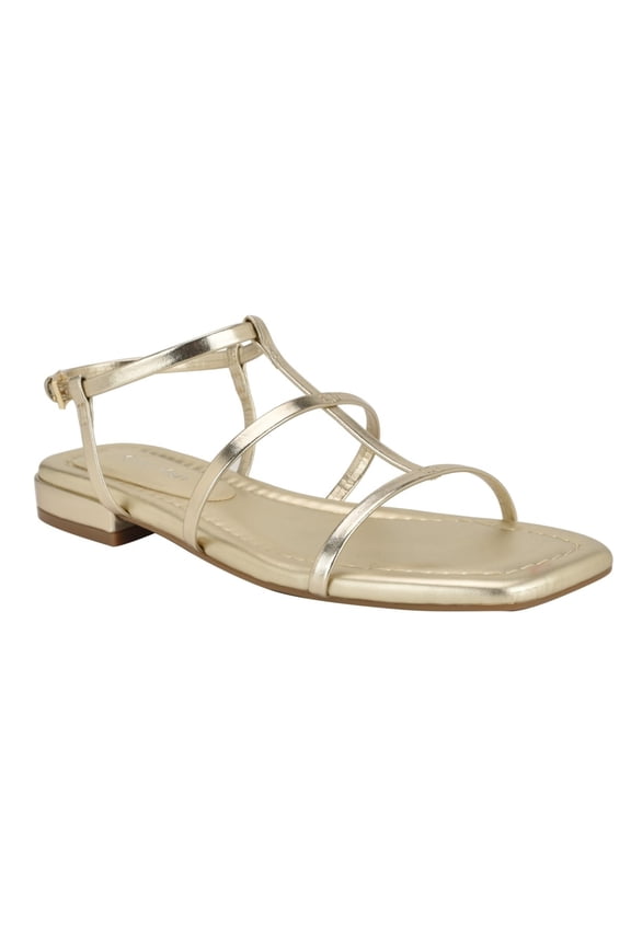 GOLD Women's Sallia Strappy Caged Flat Sandals, US 6.5
