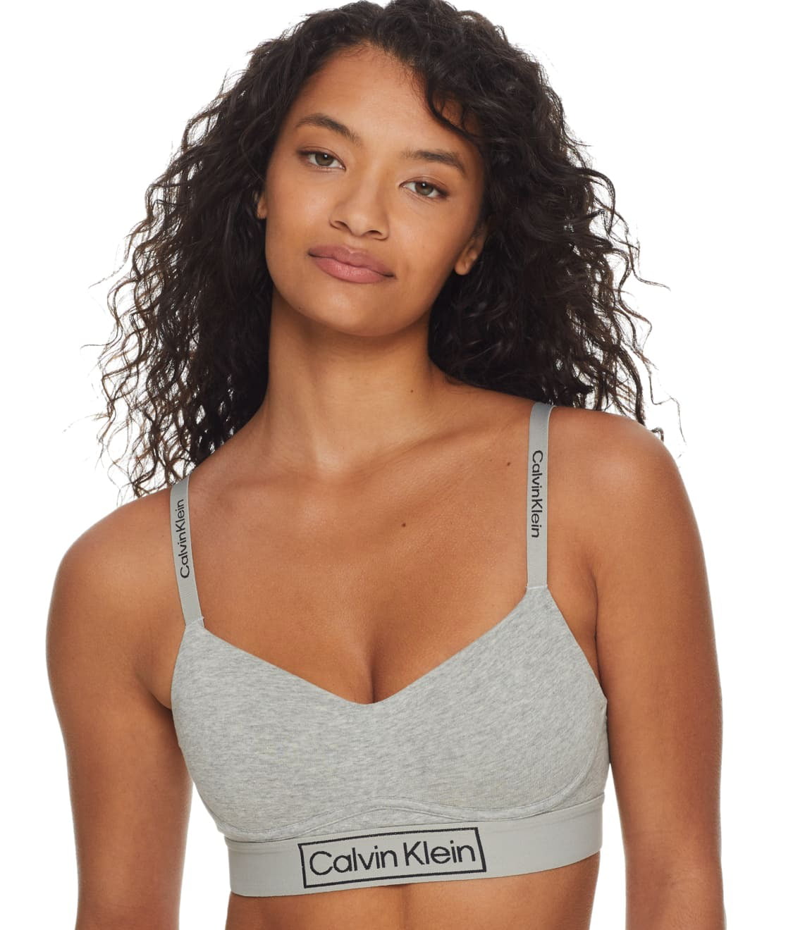 Calvin Klein Small Lightly Lined Logo Bralette QP16680-020 Grey Heather New  $26