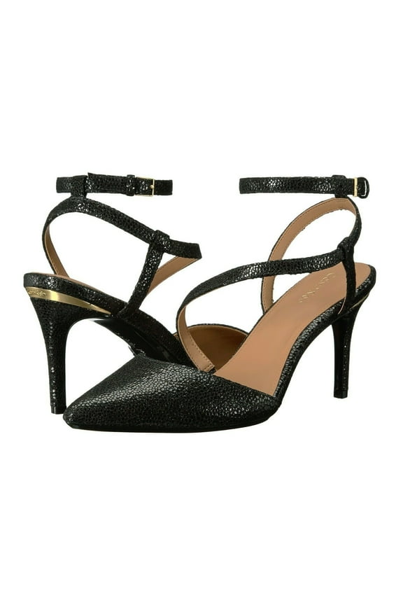 Ganya Pearlized Viper Black Print Leather Strappy Dress Pump 8.5 M New