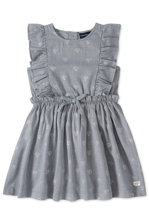 Girl's Dress Blue Chambray with Hearts