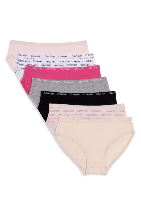 Girls Bikini Cotton Bikini Stretch Underwear, Set of 7, Sizes S-XL (Small, Multicolor)