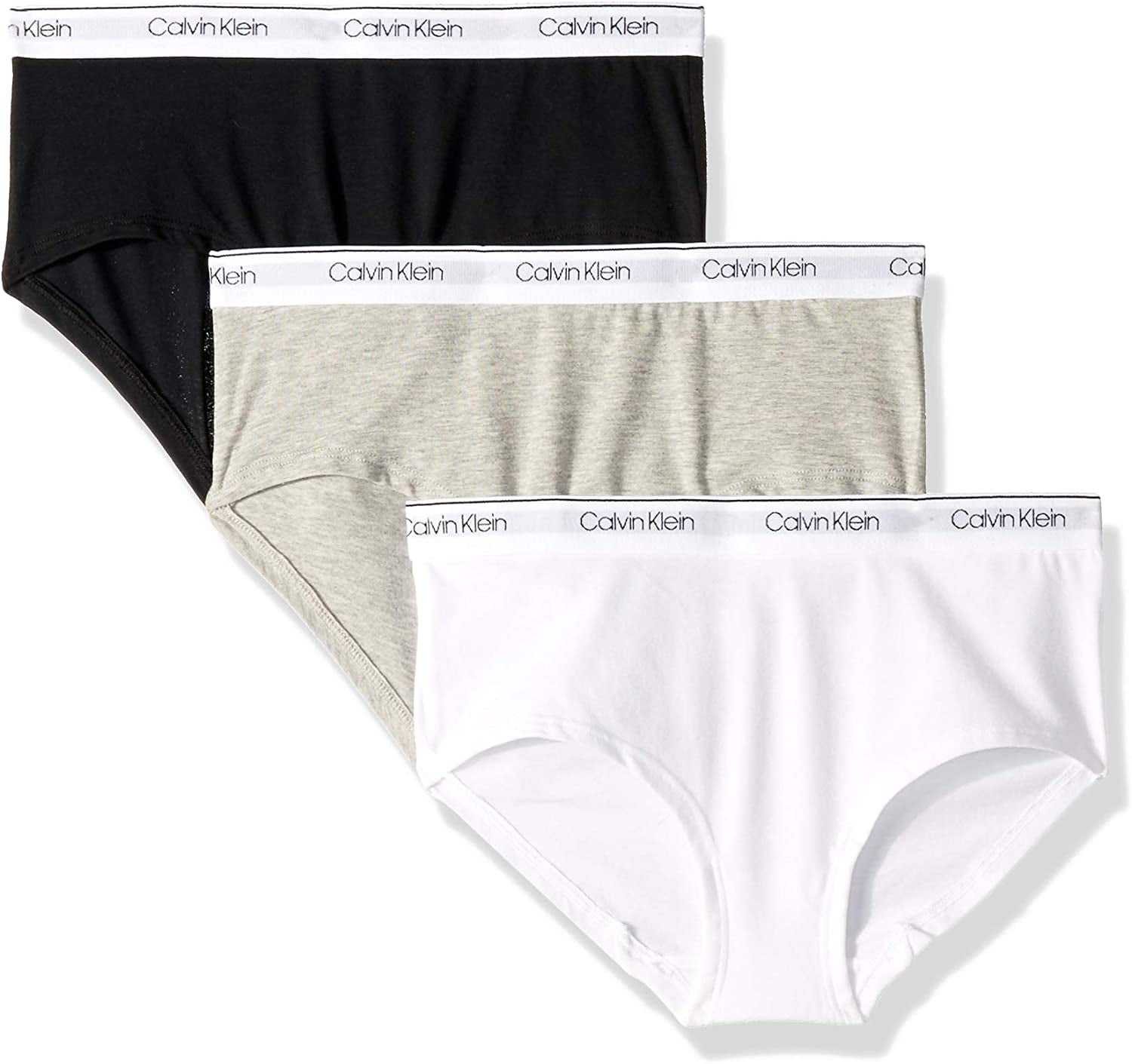 Calvin Klein Girls Kids Modern Cotton Hipster Underwear, Multipack Large  Heather Grey, Classic White, Black - 3 Pack