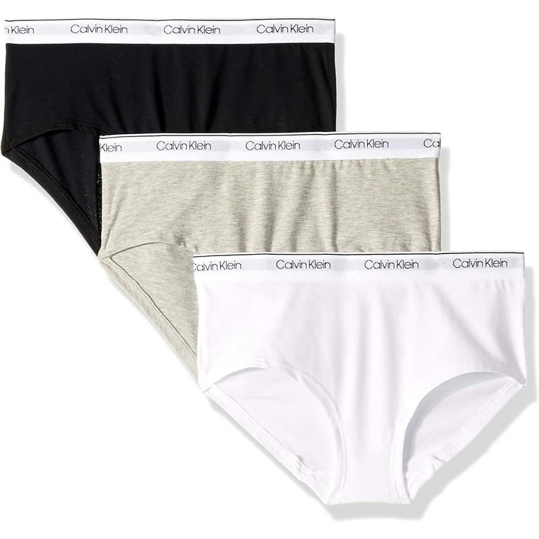 Calvin Klein Girls Kids - White, Grey, Large Black Hipster Underwear, Heather 3 Modern Multipack Classic Cotton Pack