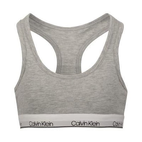 Calvin Klein HEATHER GRAY Girl's Molded Logo Bra, US Small (6/6X)
