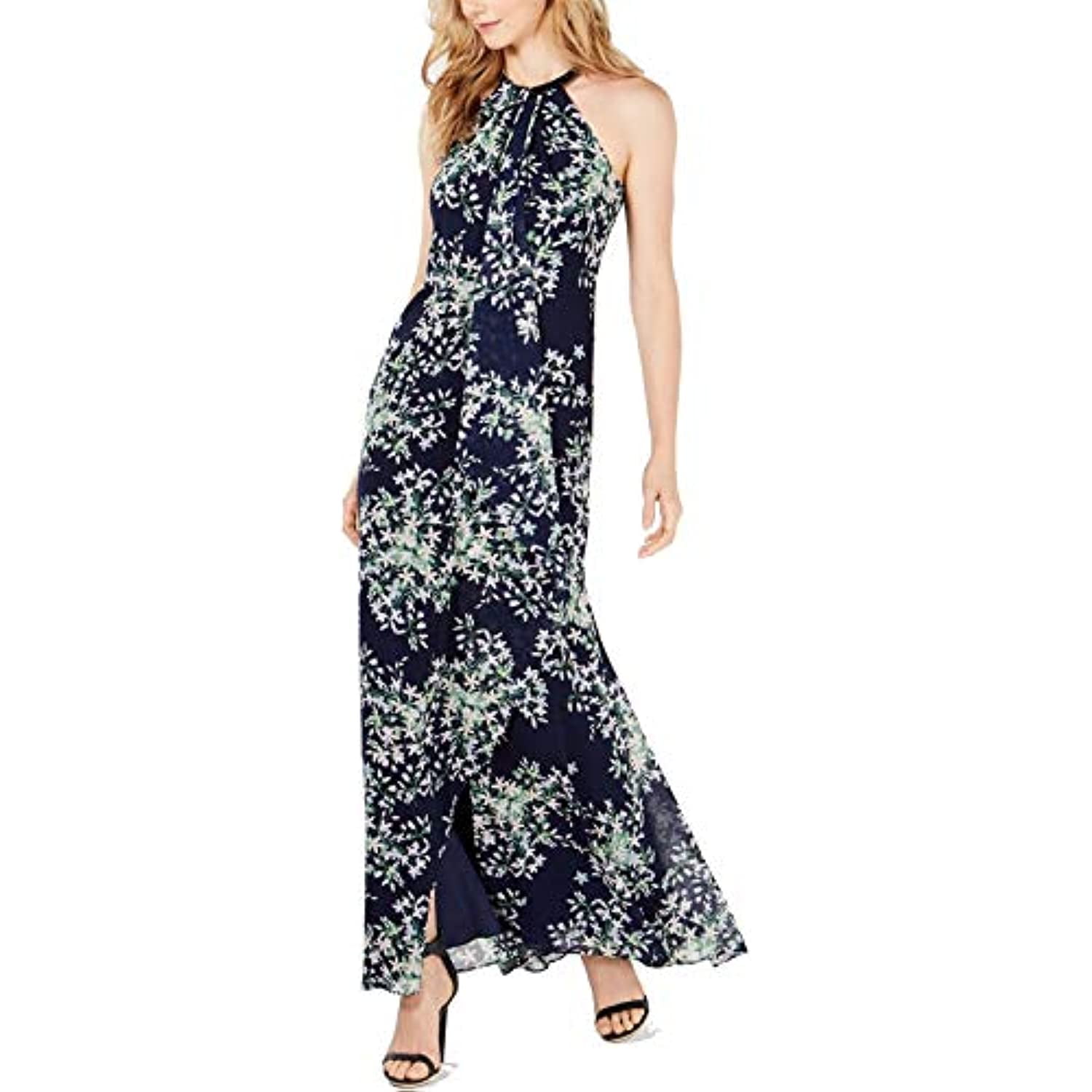 Calvin klein women s halter neck gown shop with draped front beading