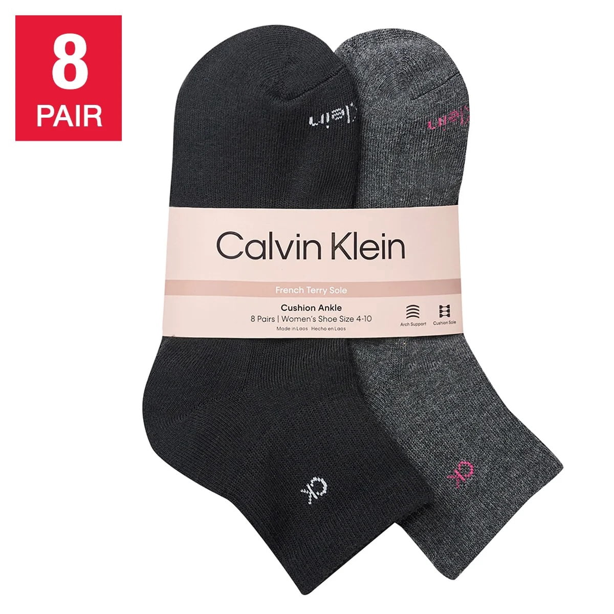 Calvin Klein High Quarter Socks for Women – 8 Pair Cushioned Ankle Socks – High Quarter Cut, Comfort Design (Black,4-10)