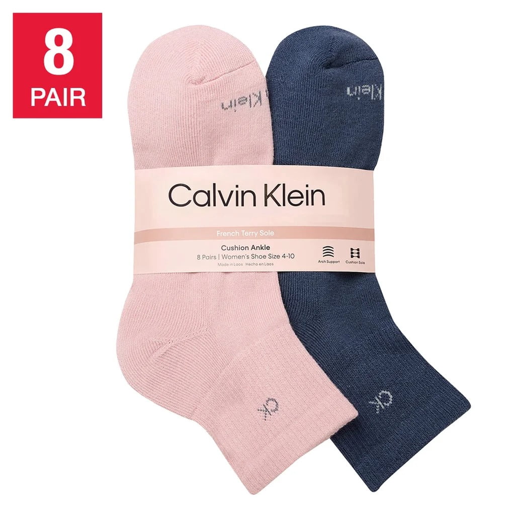 Calvin Klein High Quarter Socks for Women – 8 Pair Cushioned Ankle Socks – High Quarter Cut, Comfort Design (Pink,4-10)