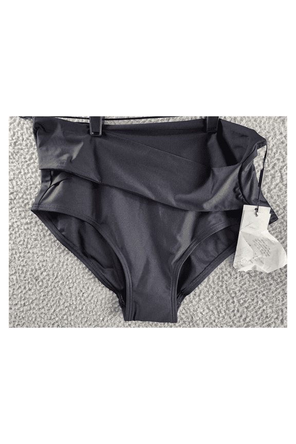 Women's High-Waist Cross-Over Swim Bottom Swimsuit (L, Black)
