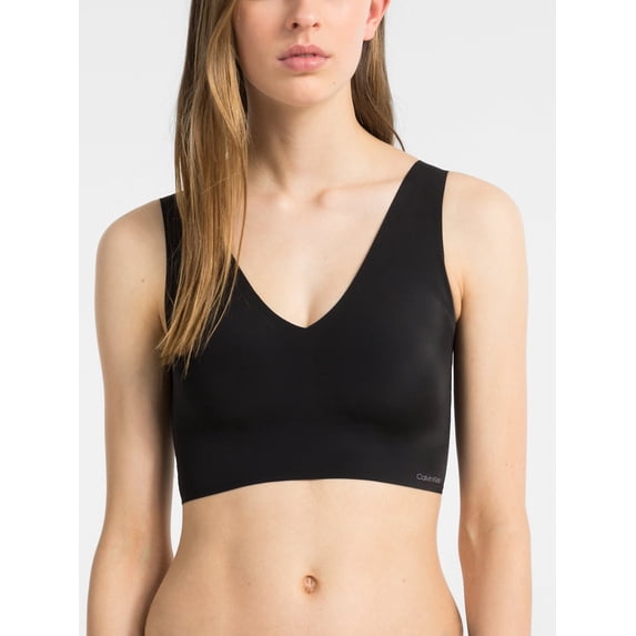 Calvin Klein Women's Invisibles Lightly Lined V Neck Bralette Bra, Black, XS