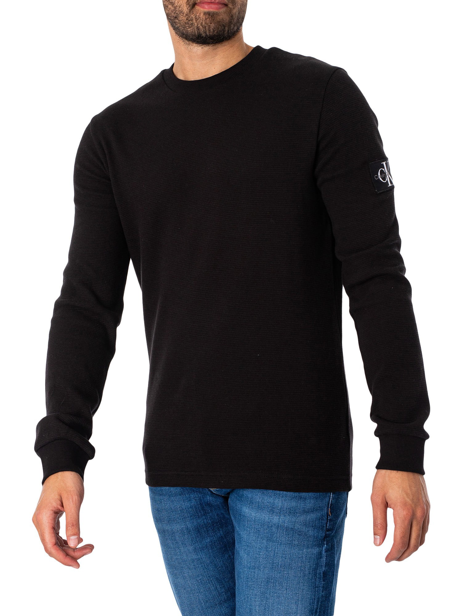Calvin Klein Jeans Badge Waffle Longsleeved T-Shirt, Black