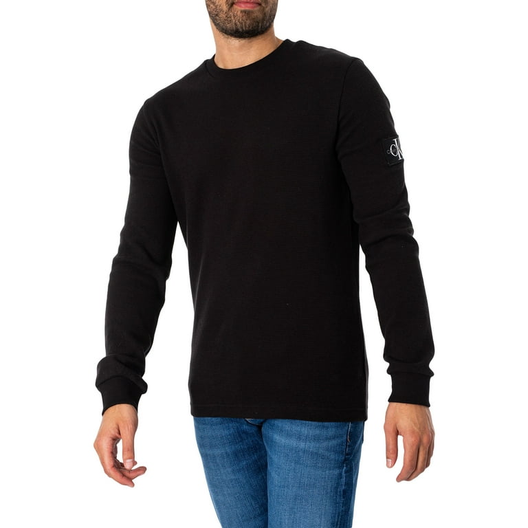 Calvin Klein Black T-Shirt, Waffle Longsleeved Jeans Badge