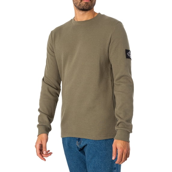 Calvin Klein Jeans Badge Waffle Longsleeved T-Shirt, Green