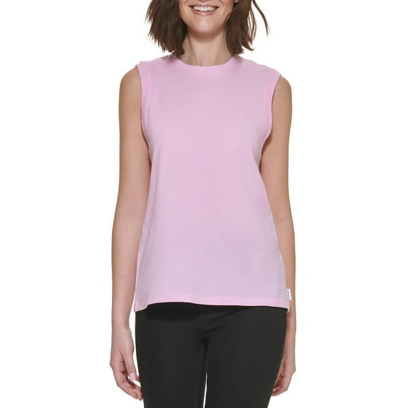 Calvin Klein Jeans Women's Crewneck Sleeveless Cotton Top B4HP (Pink,Regular,M)