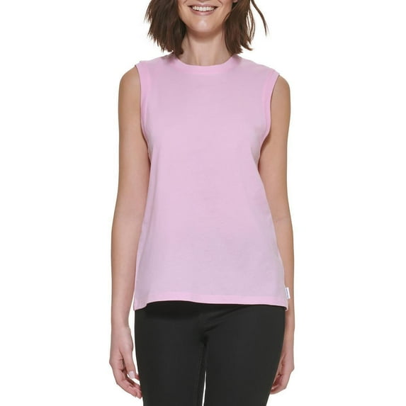 Calvin Klein Jeans Women's Crewneck Sleeveless Cotton Top B4HP (Pink,Regular,M)