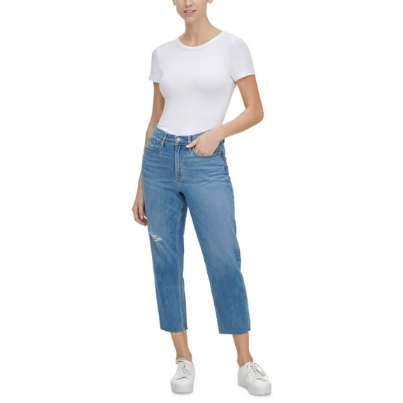Calvin Klein Jeans Cropped High Rise Straight Leg Jeans Womens