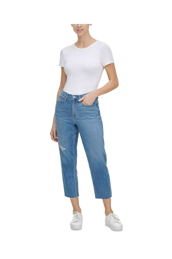 Jeans Cropped High Rise Straight Leg Jeans Womens