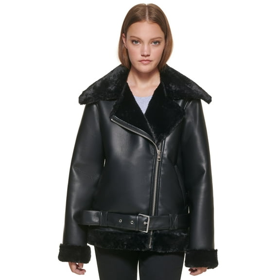 Calvin Klein Jeans Faux-Shearling Moto Jacket Black XL