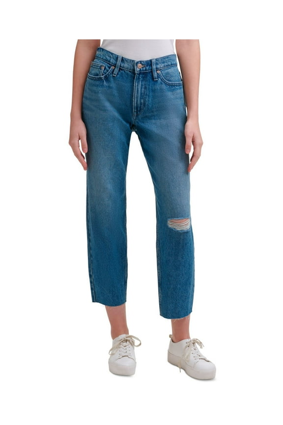 Jeans High-Rise Mom-Fit Cotton Ankle Jeans, Blue, 32