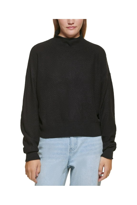 Jeans Honeycomb Funnel-Neck Sweater, Black, Large