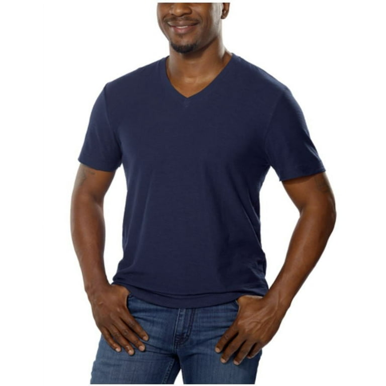 (Navy Medium) V-Neck 100% T-Shirt Calvin Cotton Men\'s Jeans Klein Armada,
