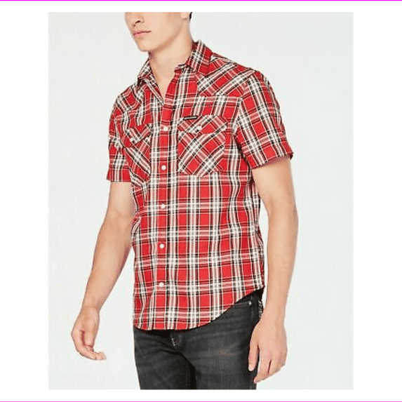 Calvin Klein Jeans Men's Foundation Plaid Twill Shirt Barbados Cherry S