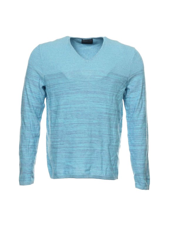 Jeans Men's Gradient V-Neck Sweater (Medium, Fair Blue Heather)