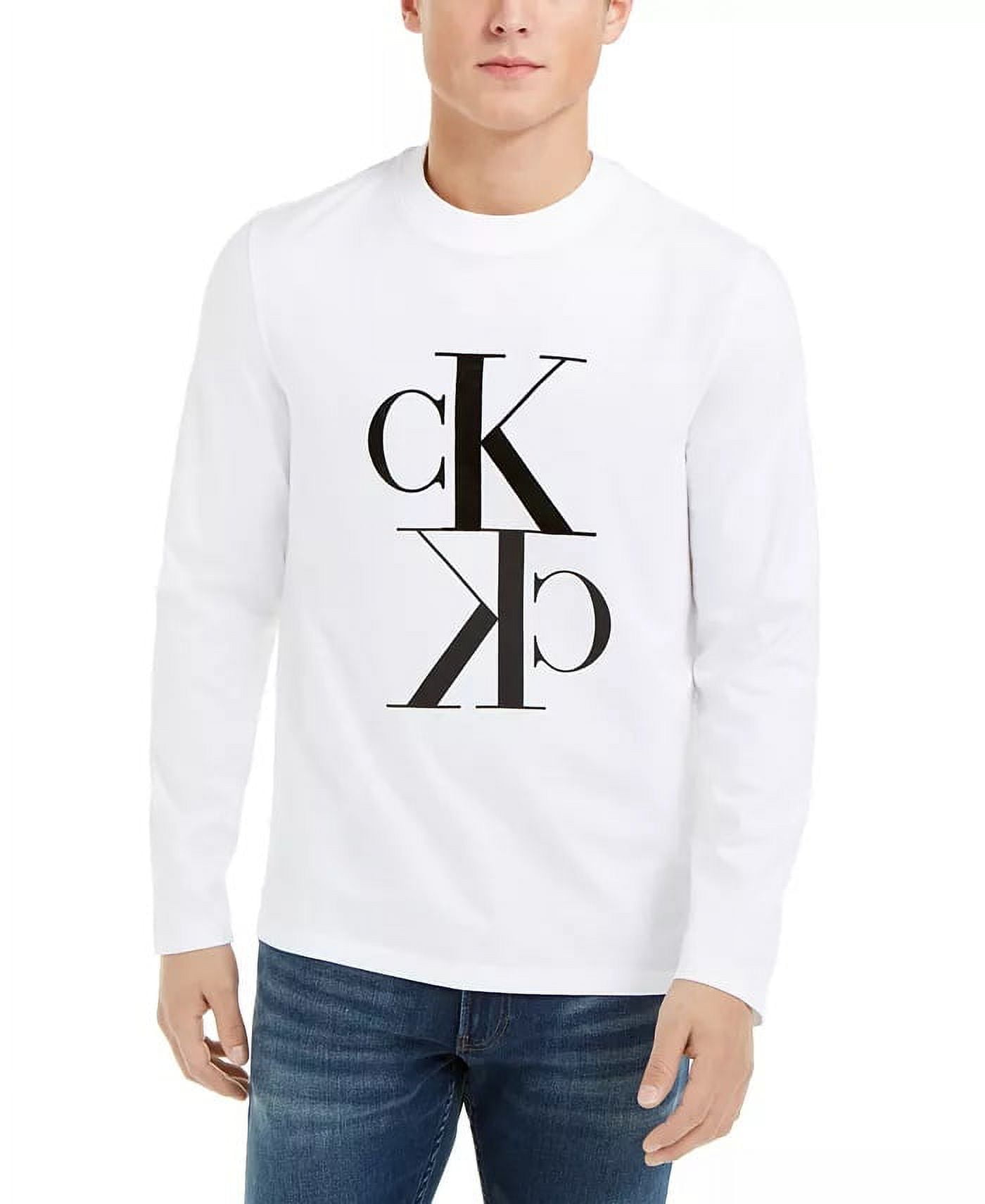 Calvin Klein Jeans Men's Reflection Long Sleeve Logo T-Shirt White