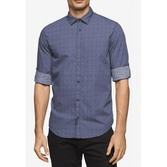 Calvin Klein Jeans Men's Scattered Diamond-Print Cotton Shirt, Navy, M