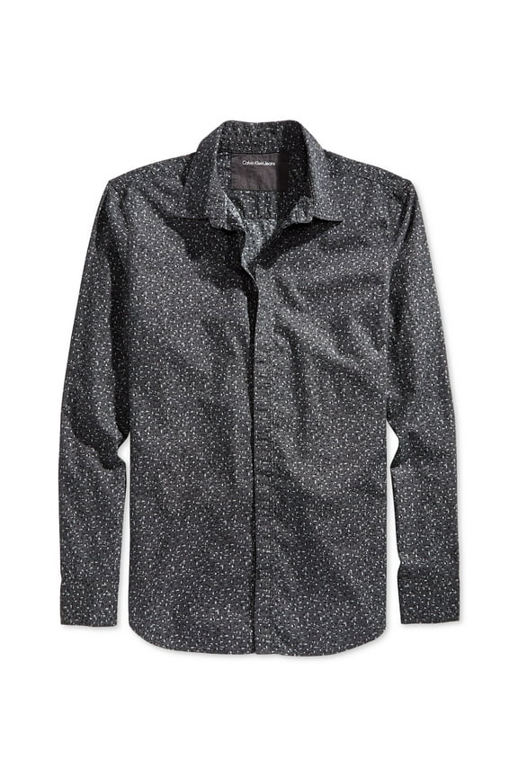 Jeans Men's Long Sleeve Shirt Speckle Texture Print Black XXL